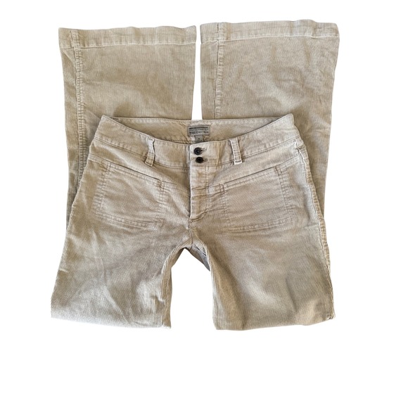 American Eagle Outfitters Pants - American Eagle Tan Corduroy Flare Pants Low Rise Y2K Size 8 Long Beige